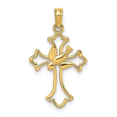 Dove Center Cross Charm 14k Gold Cut-out K8399, MPN: K8399, 637218180172