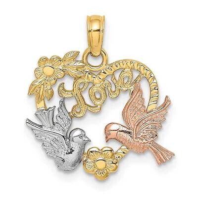 Rh Dove Love Heart Charm 14k Yellow &amp; Rose Gold K8964, MPN: K8964, 637218021154