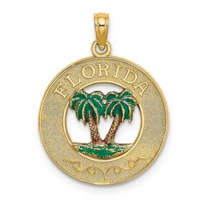 Florida Round Frame with Green Enamel Palm Trees Charm 14k Gold K6720, MPN: K6720, 637218113910