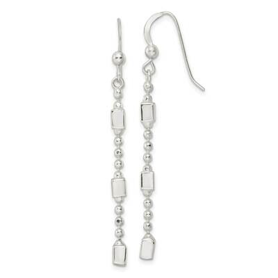 Square Beaded Dangle French Wire Earrings Sterling Silver QE16049, MPN: QE16049, 196904150429