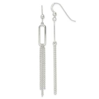 Oval and Chain Dangle French Wire Earrings Sterling Silver QE16048, MPN: QE16048, 191101767630