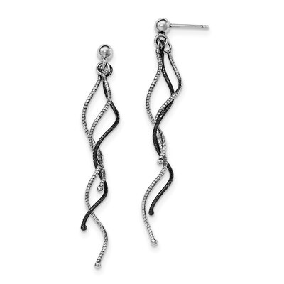 Rhodium-plated Wavy Wire Post Dangle Earrings Sterling Silver QE11402, MPN: QE11402, 191101890406