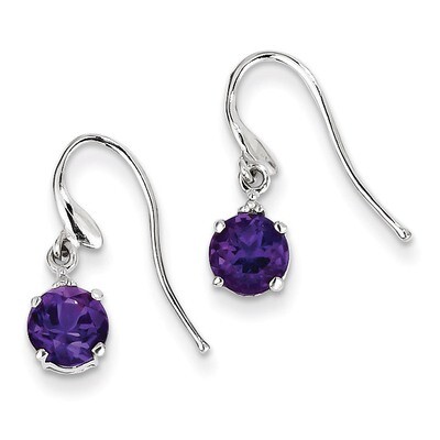 Round Amethyst &amp; Diamond Wire Earrings Sterling Silver Rhodium QDX387, MPN: QDX387, 883957432960