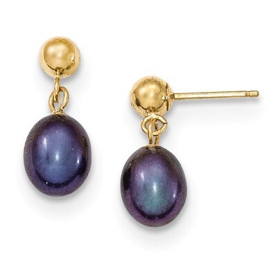 6-7mm Black Cultured Pearl Dangle Earrings 14k Gold XF337E, MPN: XF337E, 883957376707