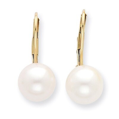 8-9mm Cultured Pearl Leverback Earrings 14k Gold XF324E, MPN: XF324E, 883957414836