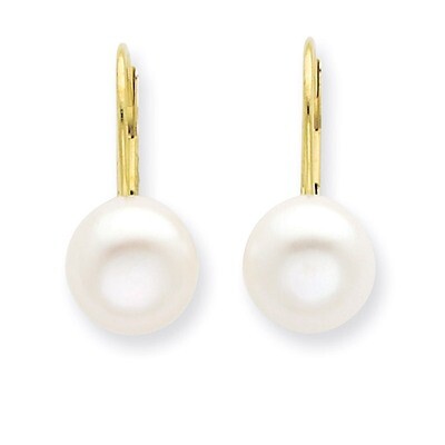 8-9mm Cultured Button Pearl Leverback Earrings 14k Gold XF247E, MPN: XF247E, 883957414782