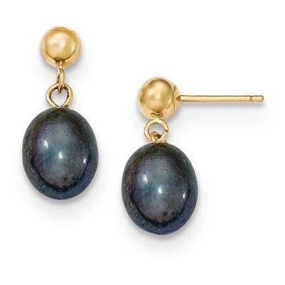 7-8mm Black Cultured Pearl Dangle Earrings 14k Gold XF336E, MPN: XF336E, 883957376684