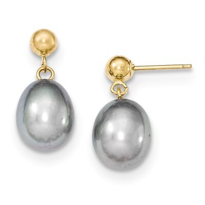 8-9mm Grey Cultured Pearl Dangle Earrings 14k Gold XF334E, MPN: XF334E, 883957316819