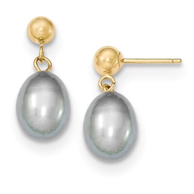 7-8mm Grey Cultured Pearl Dangle Earrings 14k Gold XF331E, MPN: XF331E, 883957376486