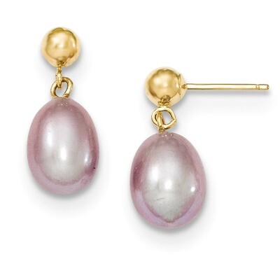 7-8mm Purple Cultured Pearl Dangle Earrings 14k Gold XF279E, MPN: XF279E, 883957414829