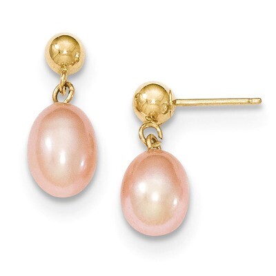 6-7mm Pink Cultured Pearl Dangle Earrings 14k Gold XF267E, MPN: XF267E, 883957858647