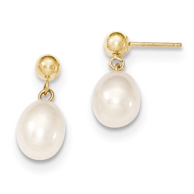 7-8mm White Cultured Pearl Dangle Earrings 14k Gold XF251E, MPN: XF251E, 883957414805