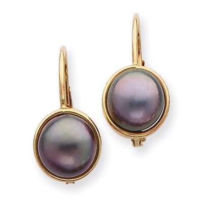 6-7mm Black Cultured Button Pearl Leverback Earrings 14k Gold XF326E, MPN: XF326E, 883957414843