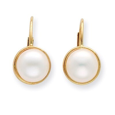 6-7mm White Cultured Button Pearl Leverback Earrings 14k Gold XF265E, MPN: XF265E, 883957523590