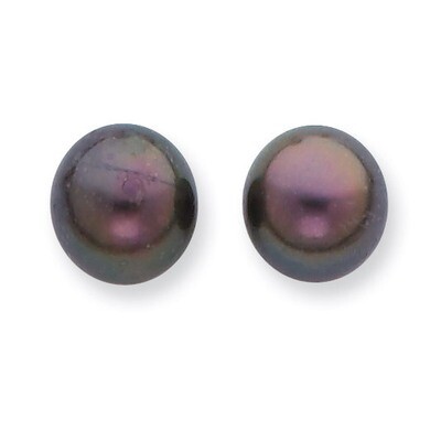 8-9mm Round Black Saltwater Pearl Stud Earrings 14k Gold XF348E, MPN: XF348E, 883957414850
