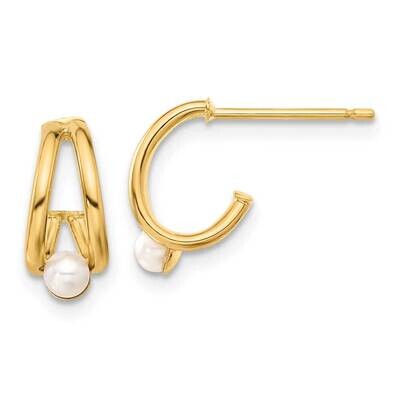 Freshwater Cultured Pearl J-Hoop Earrings 14k Gold Polished XF797E, MPN: XF797E, 716838359721