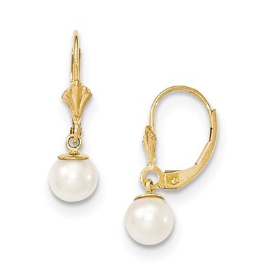 6mm Cultured Pearl Leverback Earrings 14k Gold XLB154PL, MPN: XLB154PL, 883957339962