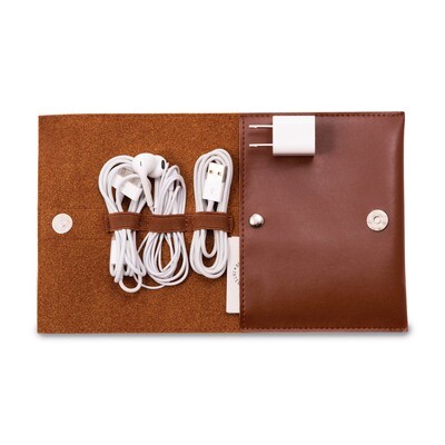 Brown Leatherette Travel Charger Case &amp; Accessories Pouch GM13414, MPN: GM13414, 797140576990
