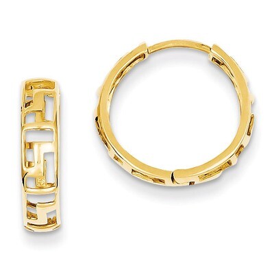 Greek Key Hinged Hoop Earrings 14k Gold TL583, MPN: TL583, 886774732145