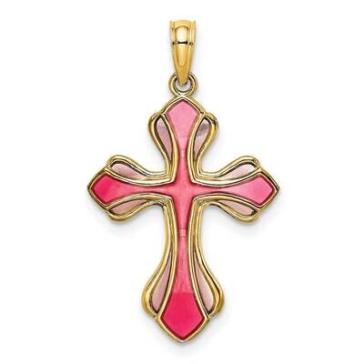 Pink Purple Stained Glass Cross Charm 14k Gold K8631, MPN: K8631, 637218144204