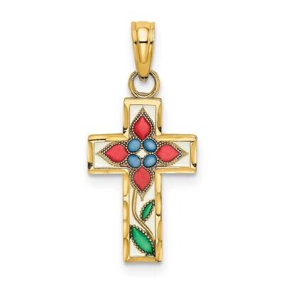 Stained Glass with Flower Cross Charm 14k Gold K8629, MPN: K8629, 637218144174