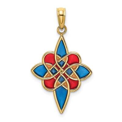 Blue Red Gold Stained Glass Celtic Knot Charm 14k Gold K8639, MPN: K8639, 637218144341