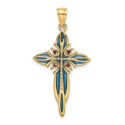 Blue Red Stained Glass Cross Charm 14k Gold K8624, MPN: K8624, 637218144129