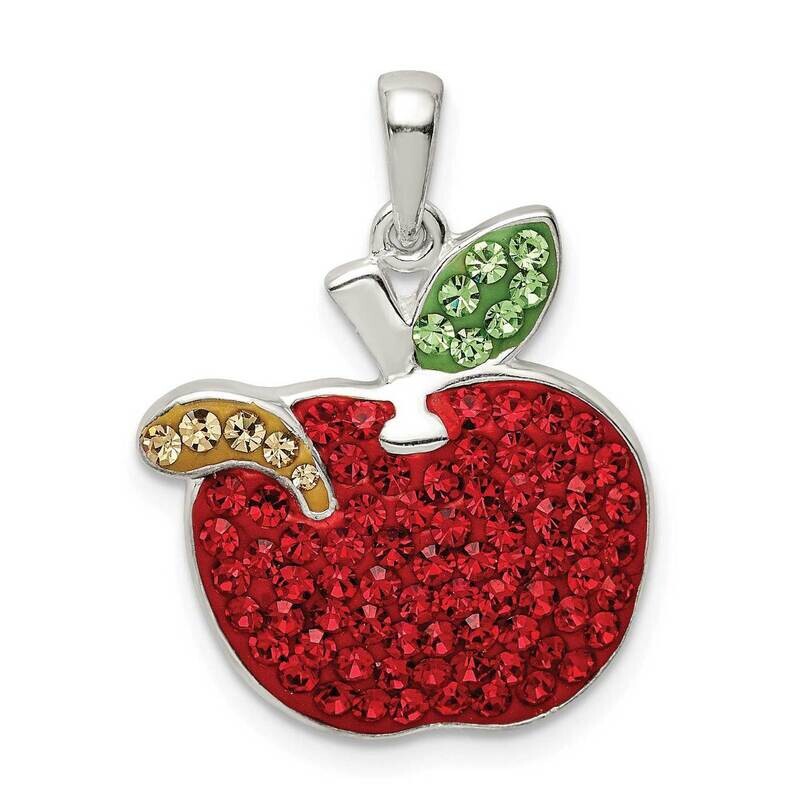 Red Preciosa Crystal Apple with Worm Pendant Sterling Silver QC9603, MPN: QC9603,