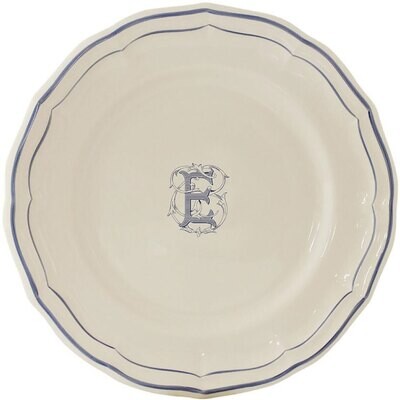 Gien Monogram Filet Bleu Dinner Plate Letter E 1710AEXE22, MPN: 1710AEXE22, 840769019154