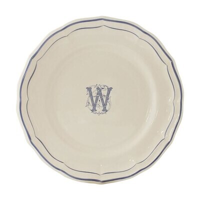 Gien Monogram Filet Bleu Dessert Plate Letter W 1710ADEW22, MPN: 1710ADEW22, 840769019680