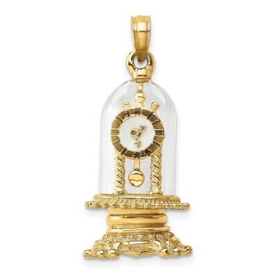 3-D Moveable Clock In Glass Dome Charm 14k Gold Enamel K7283, MPN: K7283, 637218116560