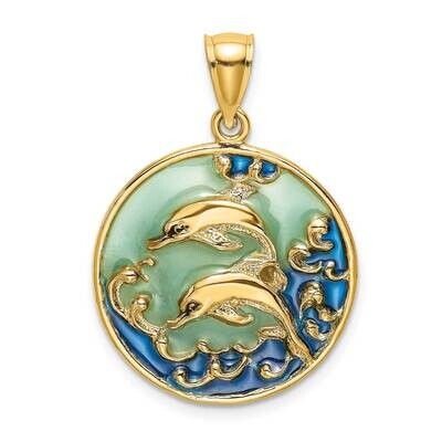 Dolphins Blue Stained Glass Charm 14k Gold 2-D K8619, MPN: K8619, 637218144075