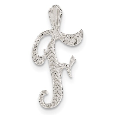 Letter F Chain Slide Sterling Silver Polished Textured QC8459F, MPN: QC8459F, 191101363795