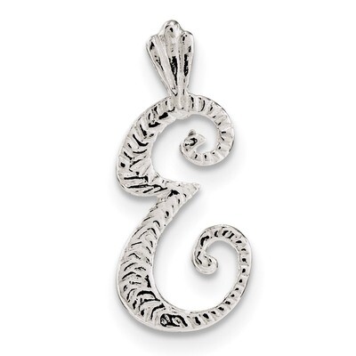 Letter E Chain Slide Sterling Silver Polished Textured QC8459E, MPN: QC8459E, 191101368882