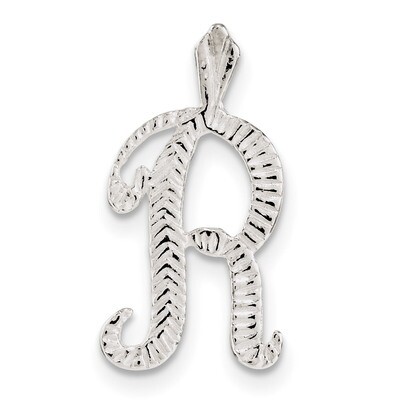 Letter R Chain Slide Sterling Silver Polished Textured QC8459R, MPN: QC8459R, 191101364532