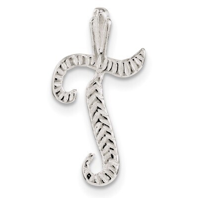 Letter T Chain Slide Sterling Silver Polished Textured QC8459T, MPN: QC8459T, 191101361630