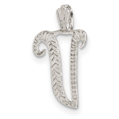 Letter V Chain Slide Sterling Silver Polished Textured QC8459V, MPN: QC8459V, 191101364549