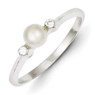 Cultured Pearl Ring Sterling Silver Diamond QR4314, MPN: QR4314, 883957556390