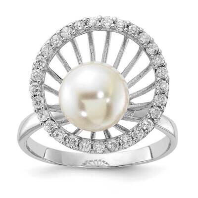 CZ &amp; Simulated Pearl Ring Sterling Silver Polished QR2164, MPN: QR2164,