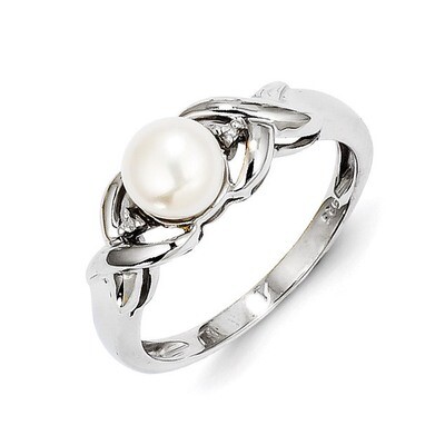 Cultured Button Pearl &amp; Diamond Ring Sterling Silver Rhodium QDX858, MPN: QDX858, 883957433820