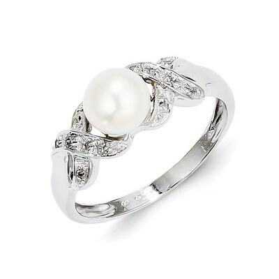 6mm Cultured Button Pearl Ring Sterling Silver Rhodium QDX851, MPN: QDX851, 883957314075