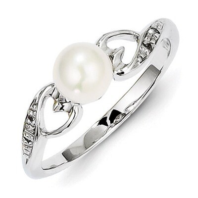 Cultured Pearl Ring Sterling Silver Rhodium-plated Diamond QR4629, MPN: QR4629, 883957366326