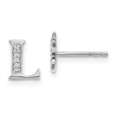 Initial L Earrings 14k White Gold Diamond EM4170L-003-WA, MPN: EM4170L-003-WA, 883957261546
