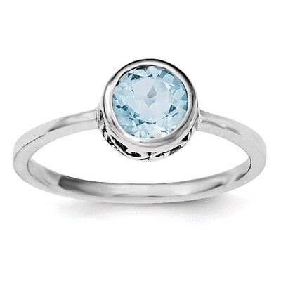 Blue Topaz Round Ring Sterling Silver Rhodium-plated Polished QR6399BT, MPN: QR6399BT,