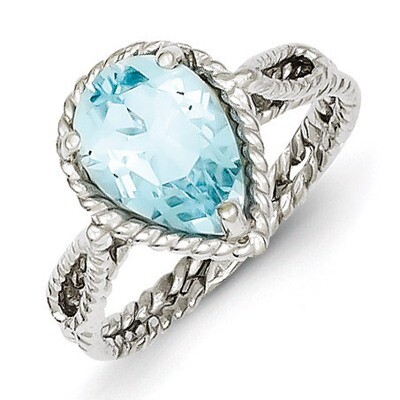 Blue Topaz Pear Twisted Ring Sterling Silver QR4415, MPN: QR4415, 883957576602