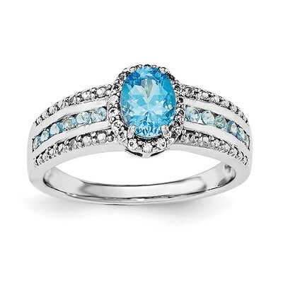 Blue and White Topaz Ring Sterling Silver Rhodium QR6385BT, MPN: QR6385BT, 883957041056