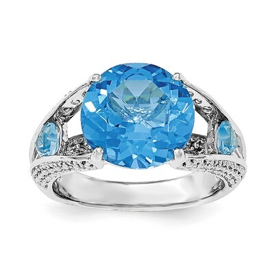 Light Swiss Blue Topaz Ring Sterling Silver Rhodium QR6373BT, MPN: QR6373BT, 883957016979