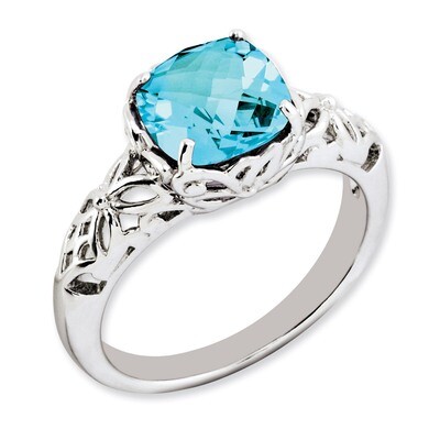 Blue Topaz Ring Sterling Silver QR3180BT, MPN: QR3180BT, 883957661216