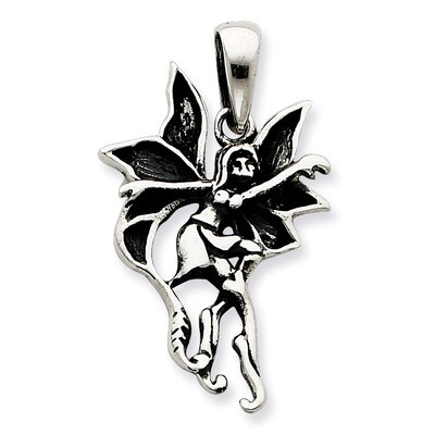 Large Antiqued and Polished Dancing Fairy Pendant Sterling Silver QP1810