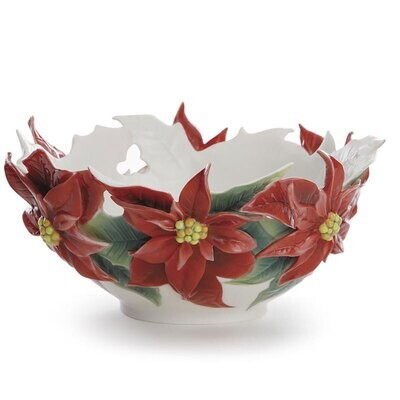 Franz Porcelain Holiday Classic Poinsettia Flower Ornamental Bowl FZ01983, MPN: FZ01983,
